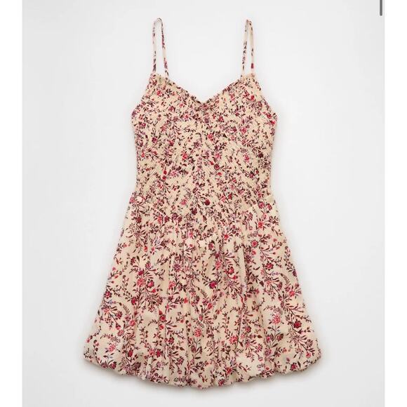 American Eagle AE Bella Bubble Pink Floral Spaghetti Strap Mini Dress Small NEW - Picture 3 of 13